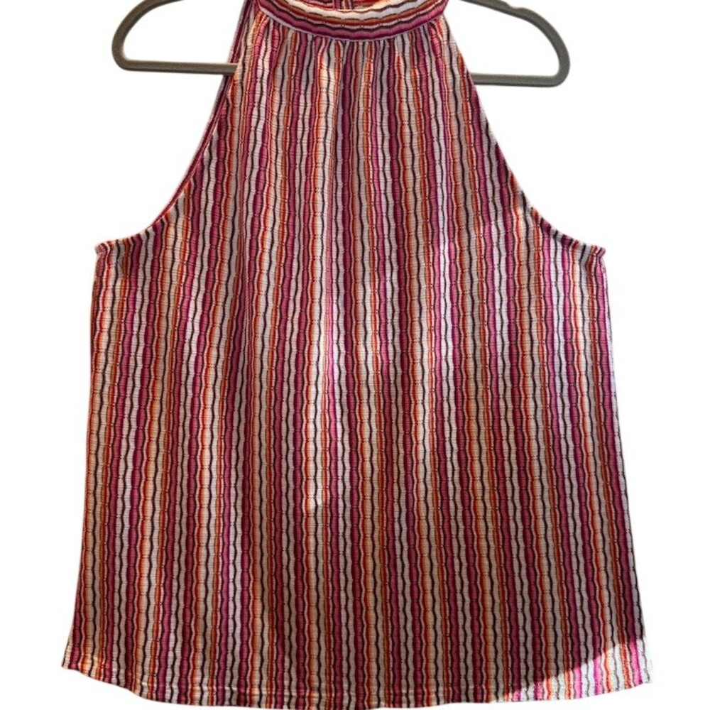 LOFT Halter Tank Top Womens 2XL Multicolor Striped Pointelle High Neck